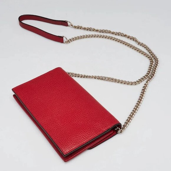 Gucci Red Leather Interlocking G Wallet On Chain Clutch Bag - Picture 3 of 10